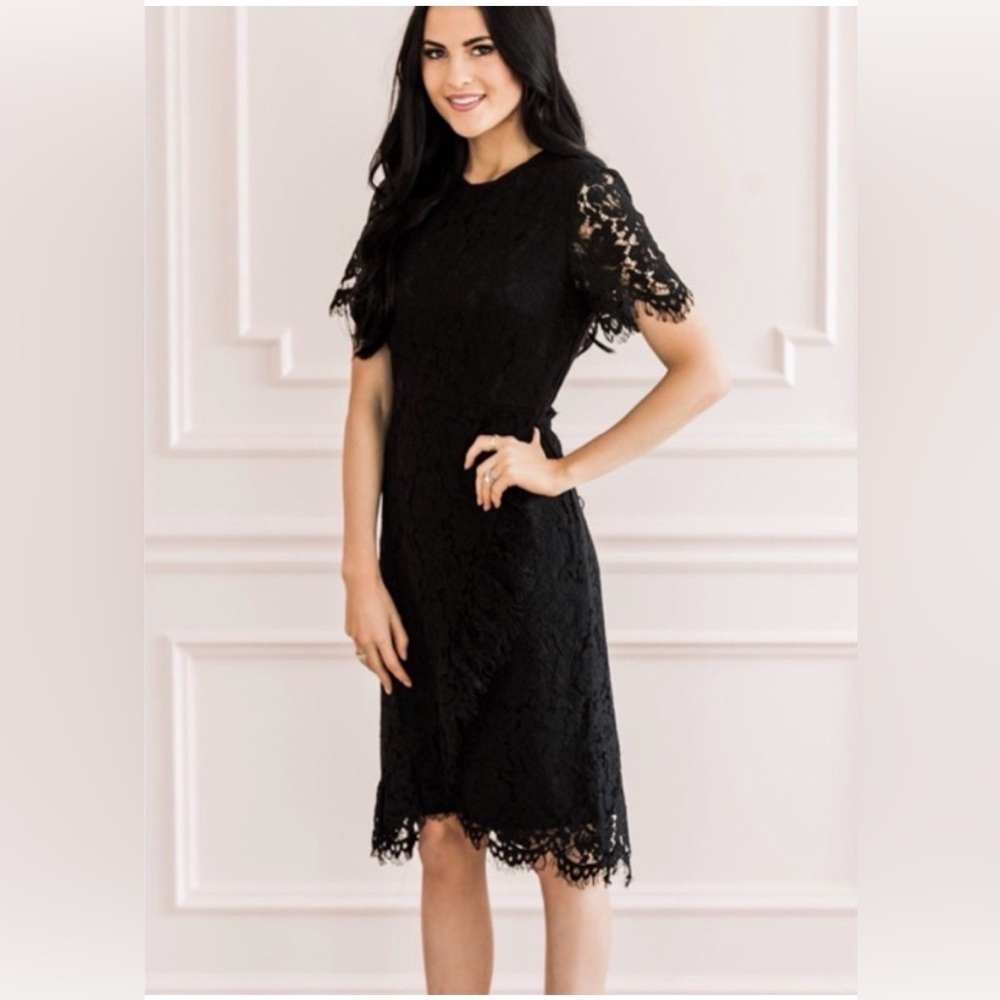 NWT Rachel Parcell Amour Lace Ruffle Dress - Black - Size Medium Formal